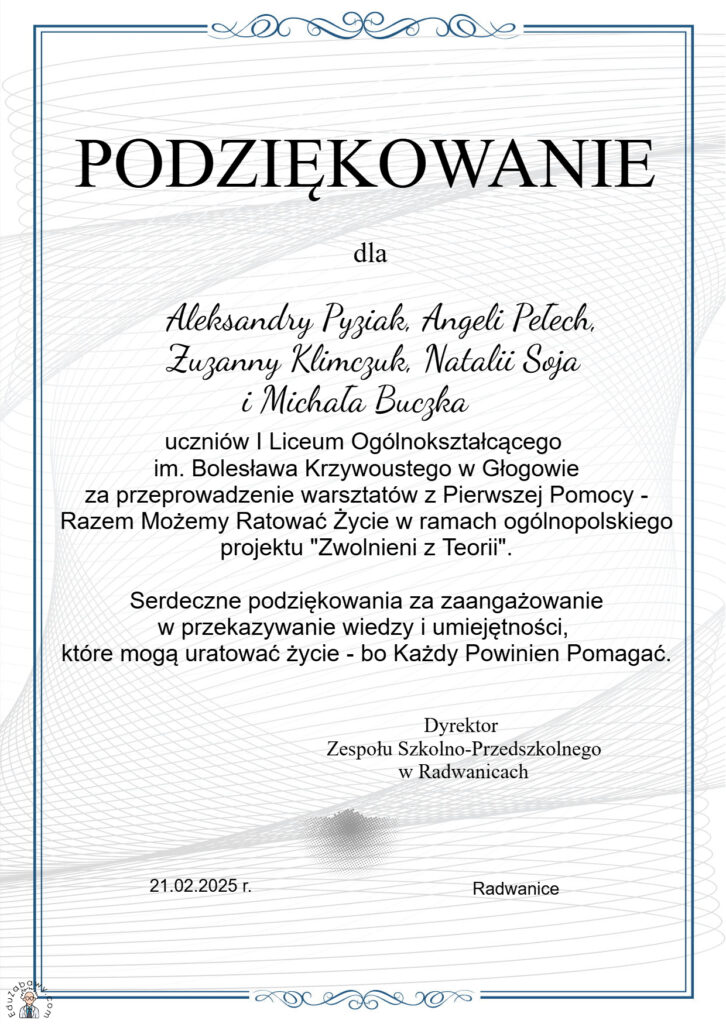 podziękowanie za warsztaty